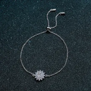 S925 sterling silver moissanite bracelet featuring a radiant snowflake pendant and adjustable chain