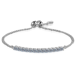 S925 sterling silver pull-out bracelet featuring 1.3 carat moissanite stones on white background
