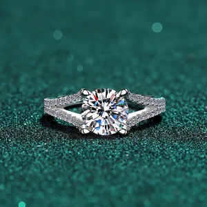 Bague en Argent Sterling 925 Moissanite Zirconia Quatre Griffes Coupe Ronde Mariage Fiançailles Pour Femme Bijoux