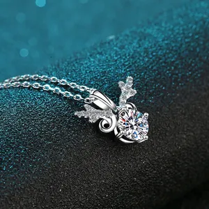 Élégant collier bois de cerf en argent S925 avec pierre de moissanite brillante