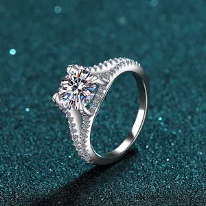 Bague classique en argent S925 avec diamant moissanite 2 carats et anneau pavé torsadé