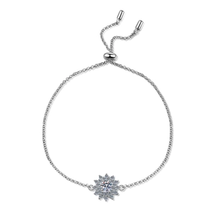 Elegant S925 sterling silver sunflower moissanite adjustable chain bracelet for women