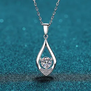 Elegant S925 Sterling Silver Waterdrop Necklace For Women Fashion Teardrop Moissanite Zirconia Inlaid Pendant Clavicle Chain