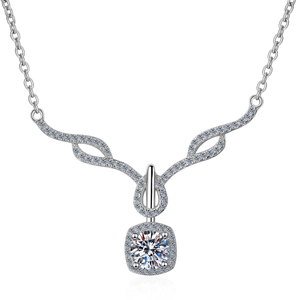 Collier en argent sterling S925 avec pendentif carré auréolé et pierre moissanite