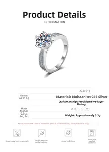 Makro-Detail des 925er Sterlingsilber-Moissanit-Rings mit Sechsklauen-Fassung und Steinen