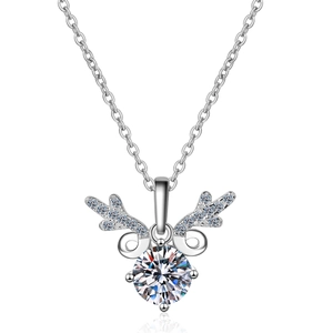 Collier élégant en argent sterling S925 avec pendentif bois de cerf et pierre moissanite
