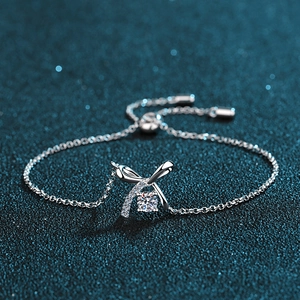 925 Sterling Silver Moissanite Zirconia Bowknot Bracelet For Women Adjustable Sweet Butterfly Link Bracelet Elegant Jewelry Gift
