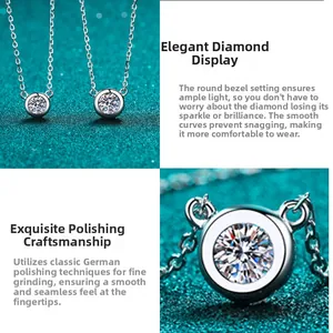 Detail of 925 sterling silver bubble necklace with bezel set 1ct moissanite pendant