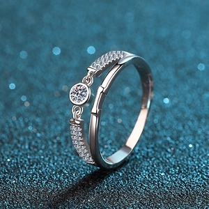 S925 Sterling Silver Moissanite Ring For Women Round Cut Double Row Inlaid Wedding Engagement Fashion Jewelry Adjustable Ring