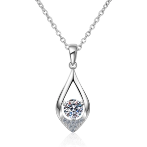 S925 sterling silver waterdrop necklace with three-prong moissanite pendant for women