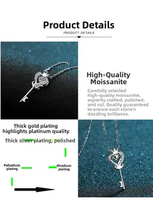 Detailed macro view of S925 silver crown key necklace pendant with sparkling moissanite stone