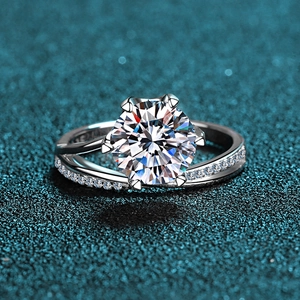 Bague en Argent Sterling 925 avec Moissanite et Zirconia pour Femme Couronne à Six Griffes Élégante Mariage Bijoux