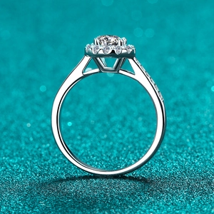 Elegant S925 sterling silver halo ring with a brilliant round moissanite and pave band