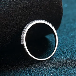 Exquisite S925 sterling silver ring with double row micro-pave moissanite stones