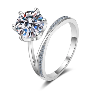 Bague classique à 6 griffes en argent 925 avec moissanite 3 carats et anneau croisé