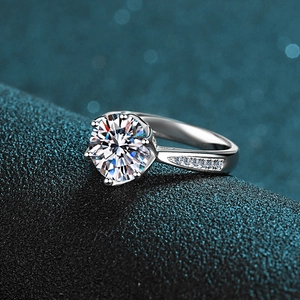 Classic S925 sterling silver six-prong ring with 3-carat moissanite and side pavé diamonds
