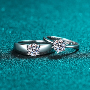 925 Sterling Silver Moissanite Zirconia Couple Rings For Women Men Open Adjustable Engagement Wedding Promise Ring Simple Fashion Jewelry