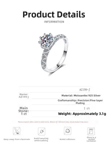 Dettagli dell'anello in moissanite da 1 ct in argento 925 con guida alla cura