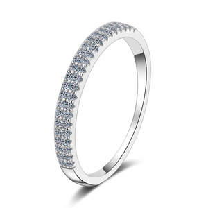 Elegant S925 sterling silver double row moissanite ring with micro pave setting