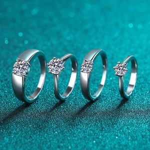 S925 sterling silver moissanite couple rings set with brilliant round cut stones