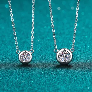 925 Sterling Silver Moissanite Necklace For Women Bezel Setting Round Bubble Solitaire Pendant Valentine Day Jewelry Gift