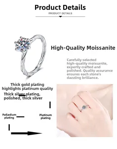 Détail de la bague moissanite S925 avec serti six griffes et anneau torsadé élégant