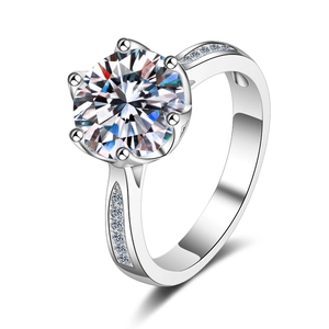 Classic 925 sterling silver ring with 3 carat moissanite in six-prong setting