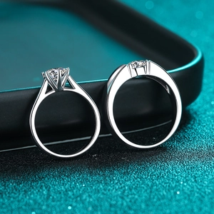 Classic S925 sterling silver moissanite couple rings set with six-prong setting and round cut