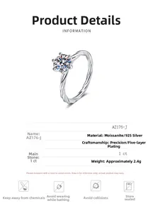 Vue détaillée d'une bague moissanite en argent S925 avec anneau torsadé et fiches