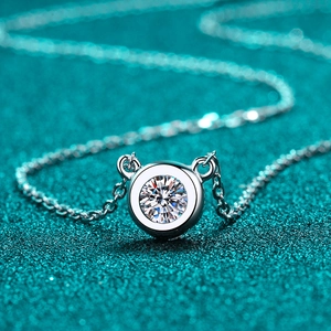 Elegant S925 sterling silver bubble necklace with 1 carat moissanite on blue glitter
