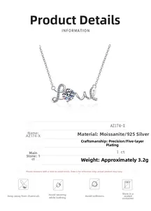 Detail der S925 Silberhalskette mit 1 Karat Moissanit im Love Anhänger-Design