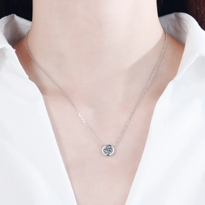 Minimalist S925 sterling silver necklace with a 1-carat moissanite solitaire pendant