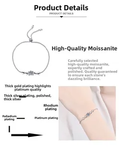 Detail showing adjustable Moissanite silver bracelet with heart elements and slide clasp