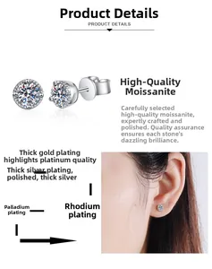 Macro detail of four-prong moissanite stud earring with multilayer plating structure