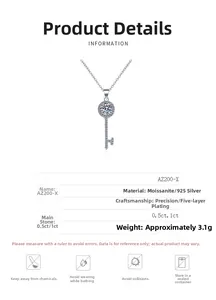 Détail du pendentif clé en argent sterling S925 avec incrustation de moissanite pour femmes