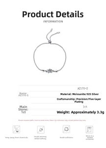 Detailed specs for 925 silver Moissanite bracelet with adjustable chain and heart charms