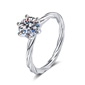 Bague en argent sterling S925 avec moissanite, serti à six griffes et anneau torsadé
