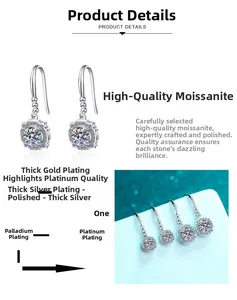 Detailed view of moissanite earrings with multi-layer rhodium and palladium plating