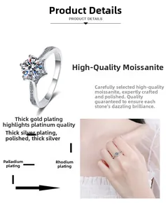 Dettagli anello moissanite classico a sei griffe con placcatura in oro multistrato