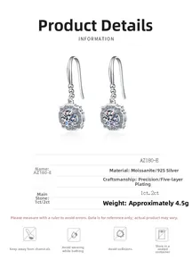 Detailed view of S925 sterling silver moissanite earrings with 1ct stone and 5-layer plating