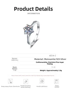 Vista dettagliata dell'anello in argento S925 con moissanite da 1ct e diamanti d'accento