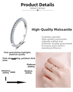 Detail of S925 sterling silver moissanite eternity ring with multi-layer plating process