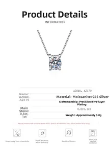 Spécifications du pendentif en Moissanite 1ct et argent 925 avec détails de placage