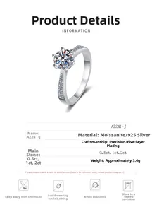 Detailed view of S925 sterling silver ring with 6-prong moissanite and micro-pave side stones