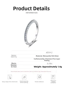 Macro detail of 925 sterling silver ring featuring 0.15ct moissanite stones and plating