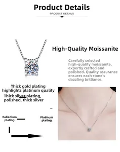 Détail du pendentif en moissanite 1ct avec serti classique à quatre griffes et placage