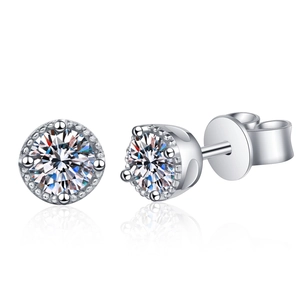 Elegant 925 sterling silver stud earrings with classic round-cut moissanite stones