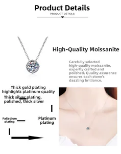 Détail du collier moissanite en argent S925 avec couches de placage rhodium et palladium