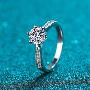 S925 Sterling Silver Moissanite Zirconia Ring Classic Six Prong Round Pave Side Stone Engagement Wedding Ring For Women