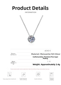 Détails du collier en argent 925 avec moissanite 1ct et spécifications de placage 5 couches